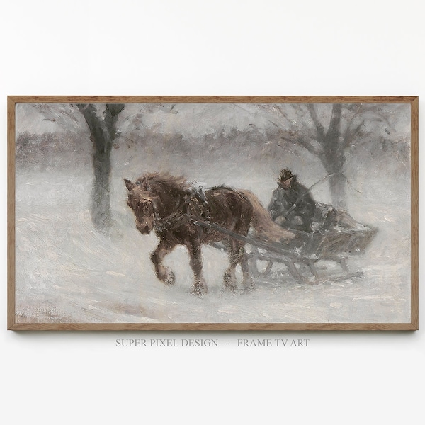 Samsung Frame TV Art | Sleigh Ride Painting | Vintage Painting | Art for Samsung Frame TV | Snowy Oil Painting | Digital Download