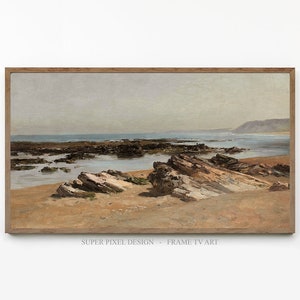 Arte para TV con marco Samsung / Pintura de playa costera / Pintura costera vintage / Pintura de paisaje marino / Pintura al óleo / Descarga digital