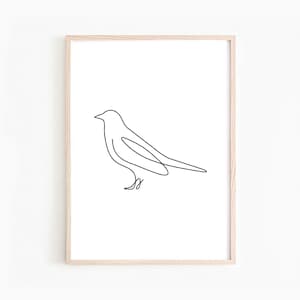 Dibujo lineal de un pájaro / Arte mural de pájaros / Siluetas de pájaros / Dibujo a tinta / Oferta para imprimir / Impresión de animales / Arte lineal minimalista