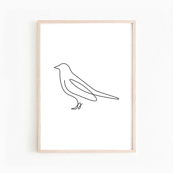 Bird One Line Drawing | Art mural des oiseaux | Silhouettes d’oiseaux | Dessin à l’encre | Enchère imprimable | Imprimé animal | Art au trait minimaliste