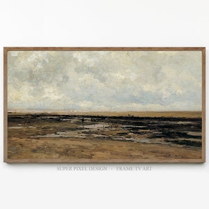 Samsung Frame TV Art | Coastal Beach Painting | Vintage Beach Painting | Seascape Painting | Oil Painting | Digital Download