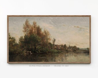 Samsung Frame TV Art | River Landscape | Vintage Painting | Art for Samsung Frame TV | French Art | Digital Download