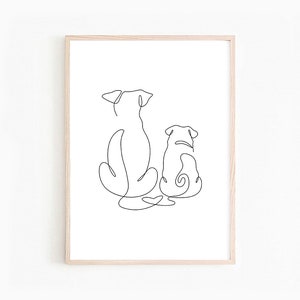One Line Drawing | Labrador and Pug Wall Art | 2 Dogs Silhouettes | Ink Drawing | Dogs Printable | Animal Print | Line Art