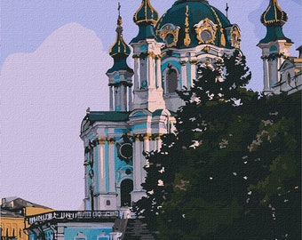 St Andrew's Church Paint By number Kit Diy  Kyiv Ukrainian City