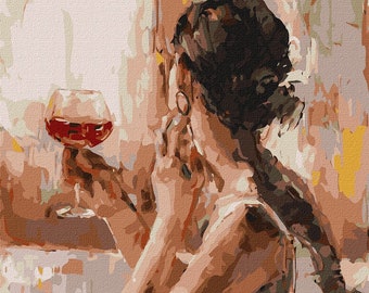 Woman With Wine Paint By number Kit for adults Girl Art Diy Painting Kit Painting On Canvas Diy Painting Diy Paint Kit Woman