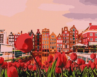 Amsterdam Paint By number Kit Diy Painting Kit Painting On Canvas Wall Picture Frame Set Diy Painting Diy Paint Kit Wall Picture