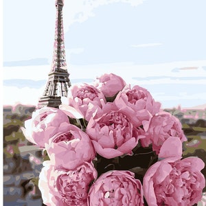 Kit de pintura por números de flores de peonías para adultos, kit de pintura por números, kit de pintura de bricolaje de París, pintura sobre lienzo, cuadro de pared, lienzo enmarcado, bricolaje