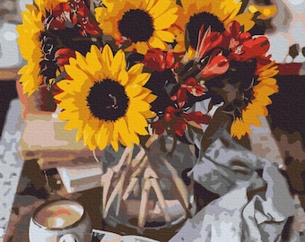 Sunflowers Paint By number Kit Flowers In Vase Diy Painting Kit Painting On Canvas Wall Picture Frame Set  Diy Paint Kit Wall Picture