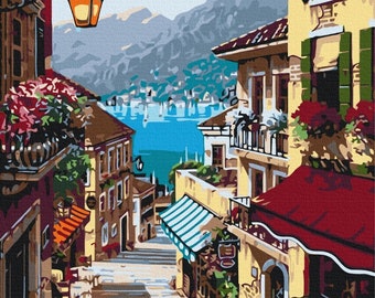 Italian street Paint By number Kit Diy Painting Kit Painting On Canvas Wall Picture Frame Set Diy Painting Diy Paint Kit Wall Picture