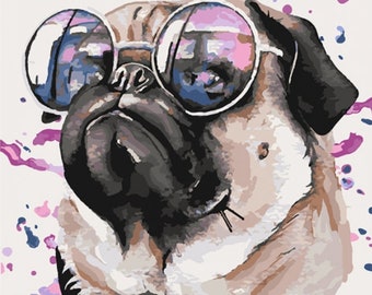 Pug HandMade DIY Pink Bubble Painting by Numbers Set for Pet Painting Canvas With Frame Unique Design Dog Picture Gift for Adult