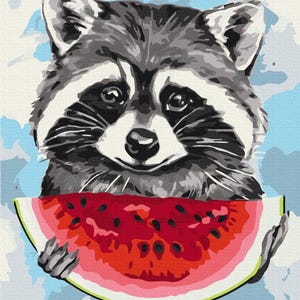 Funny Raccoon Paint By number Kit,Diy Painting Kit,Painting On Canvas,Wall Picture Frame Set,Diy Painting,Diy Paint Kit