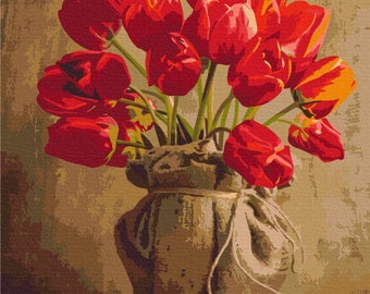 Tulips paint by numbers kit DIY for adults | Colorful flowers