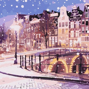 Winter Amsterdam Malen nach Zahlen Kit DIY Painting Kit Malerei Auf Leinwand Wandbilderrahmen Set DIY Malerei DIY Farbe Kit Wandbild