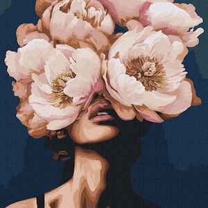Flower head girl art Paint by number Kit | Peonies