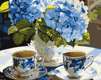 Tea party in the garden paint by numbers kit DIY | Flowers in vase