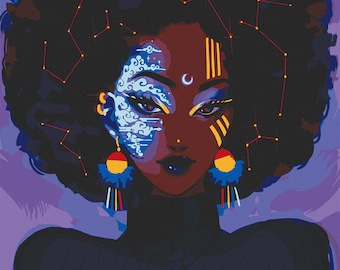 Black Woman Painting By number Kit Beauty Diy Painting Kit Frame Set Diy Painting Diy Paint Kit African Woman Afro Queen Ethnic