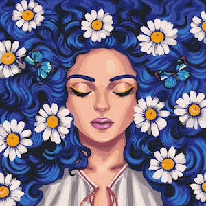 Kit de pintura por números para adultos con diseño de niña, ideal para pintar sobre lienzo y marco de fotos.