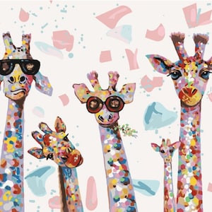 Kit de peinture par numéro de girafes rigolotes pour animaux adultes