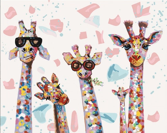Funny Giraffes Paint By number Kit for Adults Animals Diy Painting Kit Painting On Canvas Diy Painting Diy Paint Kit With Frame