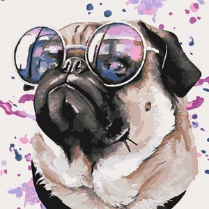 Funny Pug Paint By number Puppy Kit for adults Animals Diy Painting Kit Pug-dog Painting On Canvas Diy Painting Diy Paint Kit With Frame image 1