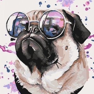 Lustiger Mops Malen Nach Anzahl Welpen Kit für Erwachsene Tiere DIY Painting Kit Mops Gemälde Auf Leinwand