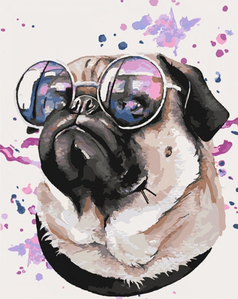 Funny Pug Paint By number Puppy Kit for adults Animals Diy Painting Kit Pug-dog Painting On Canvas Diy Painting Diy Paint Kit With Frame image 1