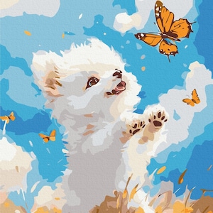 Kit de peinture à numéros de chien mignon bricolage pour adultes sur toile encadrée, cadeau pour elle