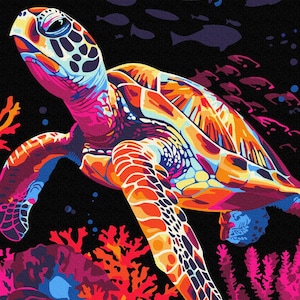 Turtle Paint By number Kit,Diy Painting Kit,Painting On Canvas,Wall Picture Frame Set,Diy Painting,Diy Paint Kit, Wall Picture