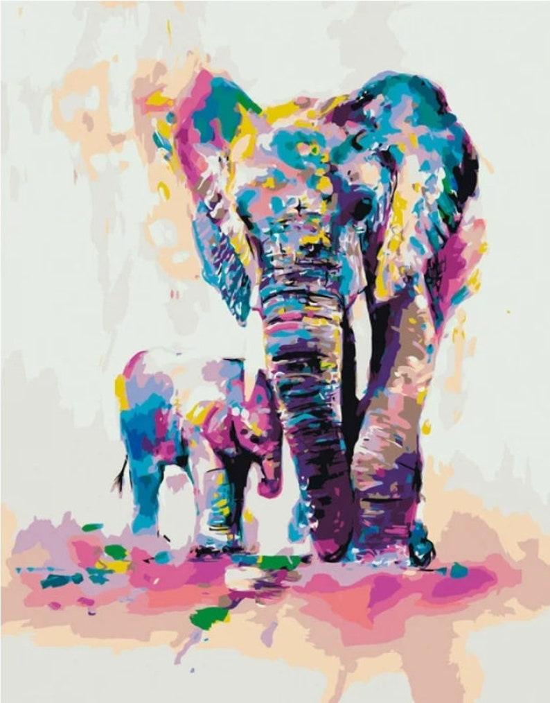 Elephants Paint By Number Kit Diy Painting Kit Animals Etsy