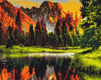 Kit de pintura por números de montañas, kit de pintura de paisajes, kit de pintura de bricolaje, pintura sobre lienzo, juego de marcos para cuadros de pared, pintura de bricolaje, kit de pintura de bricolaje, cuadro de pared