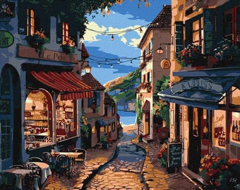 Italian street Paint By number Kit Diy Painting Kit Painting On Canvas Wall Picture Frame Set Diy Painting Diy Paint Kit Wall Picture