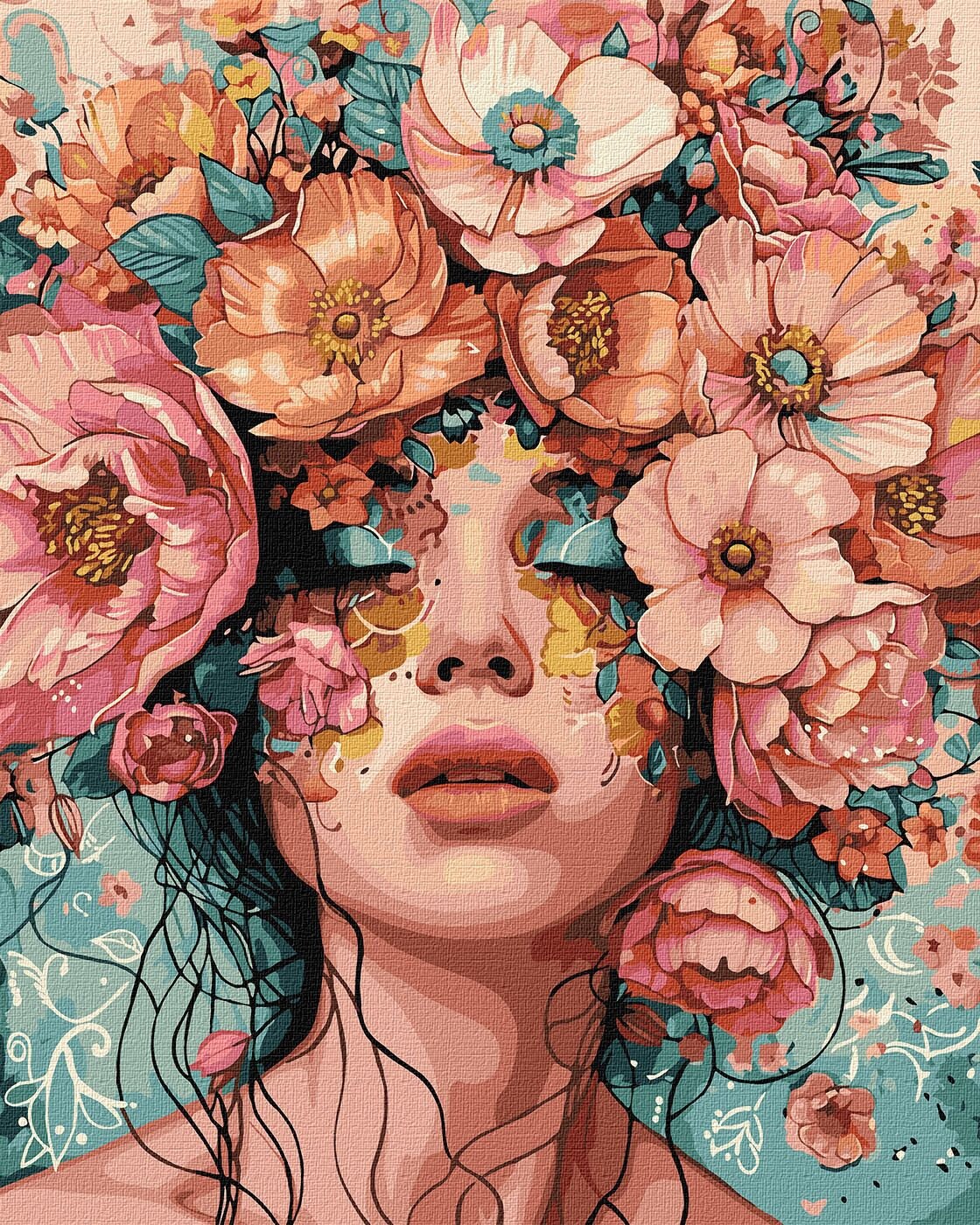 Girl With Flower Crown Paint By number Kit for adults Woman Art Diy Painting Kit Painting On Canvas Diy Painting Diy Paint Kit