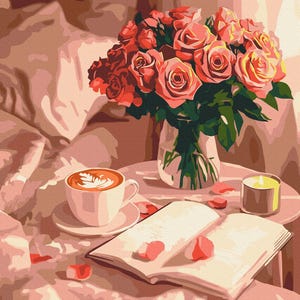 Book and roses paint by numbers kit DIY | Gift for her