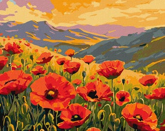 Poppies Field Paint By number Kit By Numbers  Diy Painting Kit Painting On Canvas Wall Picture Frame Diy Painting