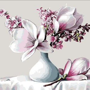 Magnolia Paint By number Kit Flowers Diy Painting Kit Painting On Canvas Wall Picture Frame Set  Diy Paint Kit Wall Picture