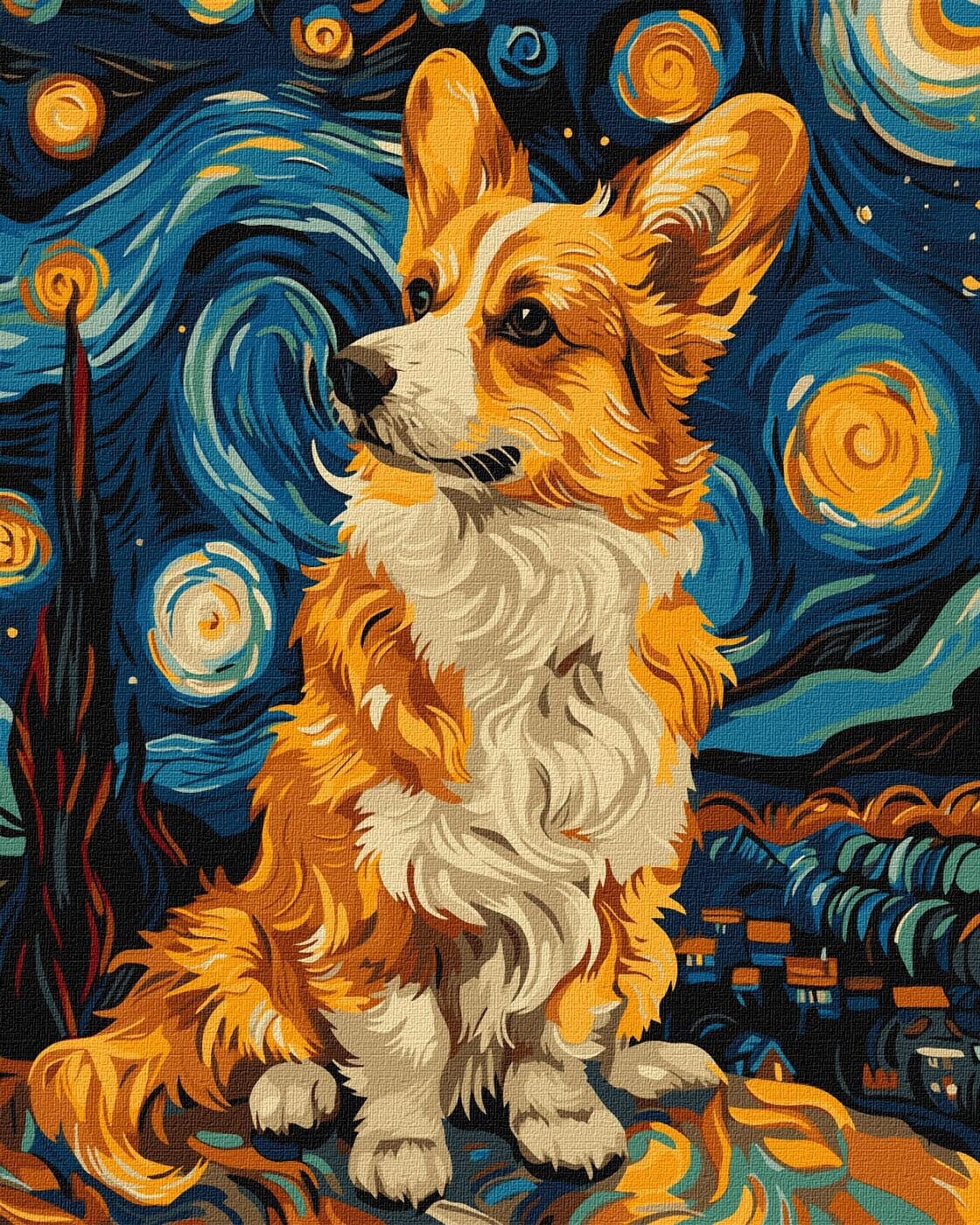 Corgis Die Sternennacht van Gogh Malen nach Zahlen Welpen Kit für Erwachsene Tiere Malset Corgis Hund Malerei Auf Leinwand Handgemachtes Geschenk