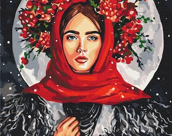 Paint by number Ukrainian woman Paint kit for adults Diy painting kit Painting on canvas Wall Picture Framed Handmade gift
