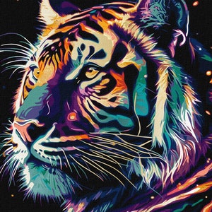 Tiger Paint By number Kit DIY with metallic paints Gift for fiend Gift for Her Gift for Mom