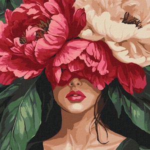 Flower head girl art Paint by number Kit | Peonies