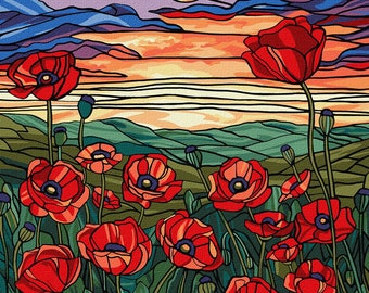 Poppies Field Paint By number Kit By Numbers  Diy Painting Kit Painting On Canvas Wall Picture Frame Diy Painting