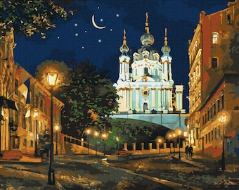 St Andrew's Church Paint By number Kit Diy  Kyiv Ukrainian City