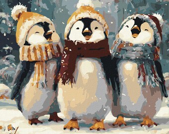 Cute Penguins Paint By number Kit, Diy Painting Kit, Painting On Canvas, Framed Wall Picture, Christmas Gift, Animals