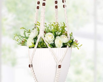 No Tassel Macrame Plant Hanger : Indoor Outdoor Macrame planter to hang plants from windows, walls, ceiling - Without Tassel Design