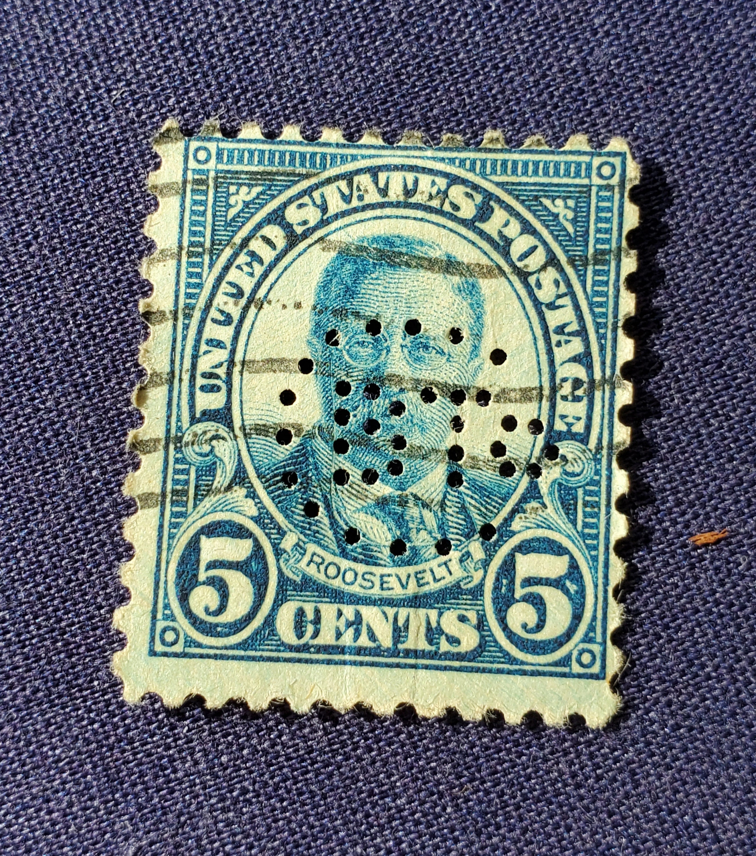 Rare 5 cent roosevelt stamp cancled twice. beautiful dark Etsy
