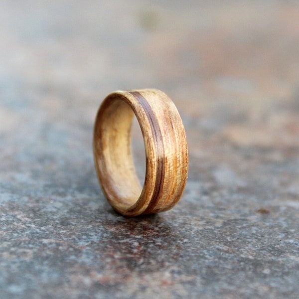 Olive & Walnut Bentwood Ring - Custom Options Available! Olive Wood Ring With An Offset Walnut Inlay