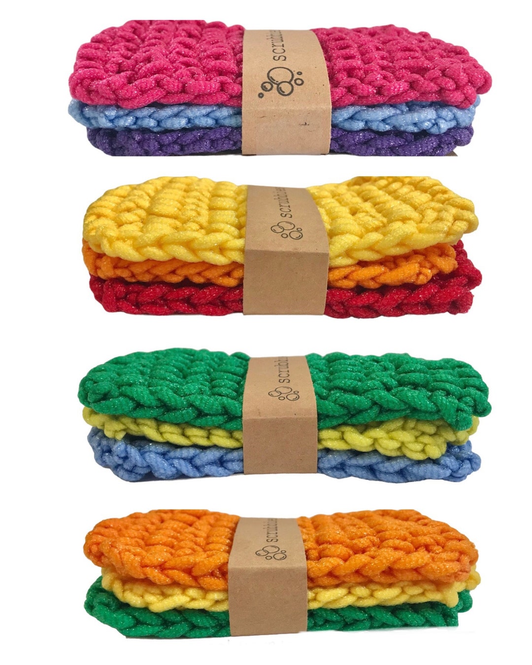 Set of 3 Scrubbies Knitted Scouring Pads Kitchen Scrubbies Dish