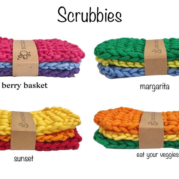 Set of 3 Scrubbies - Knitted Scouring Pads - Kitchen Scrubbies - Dish Scrubbies - Teacher Gift