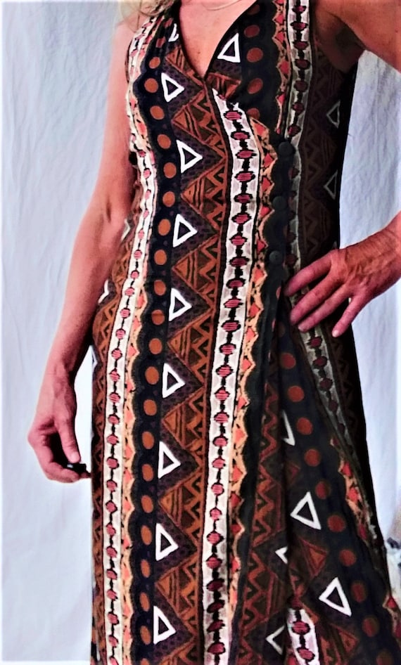 Vtg Dress Aztec Print Maxi Dress Summer Wrap Dress