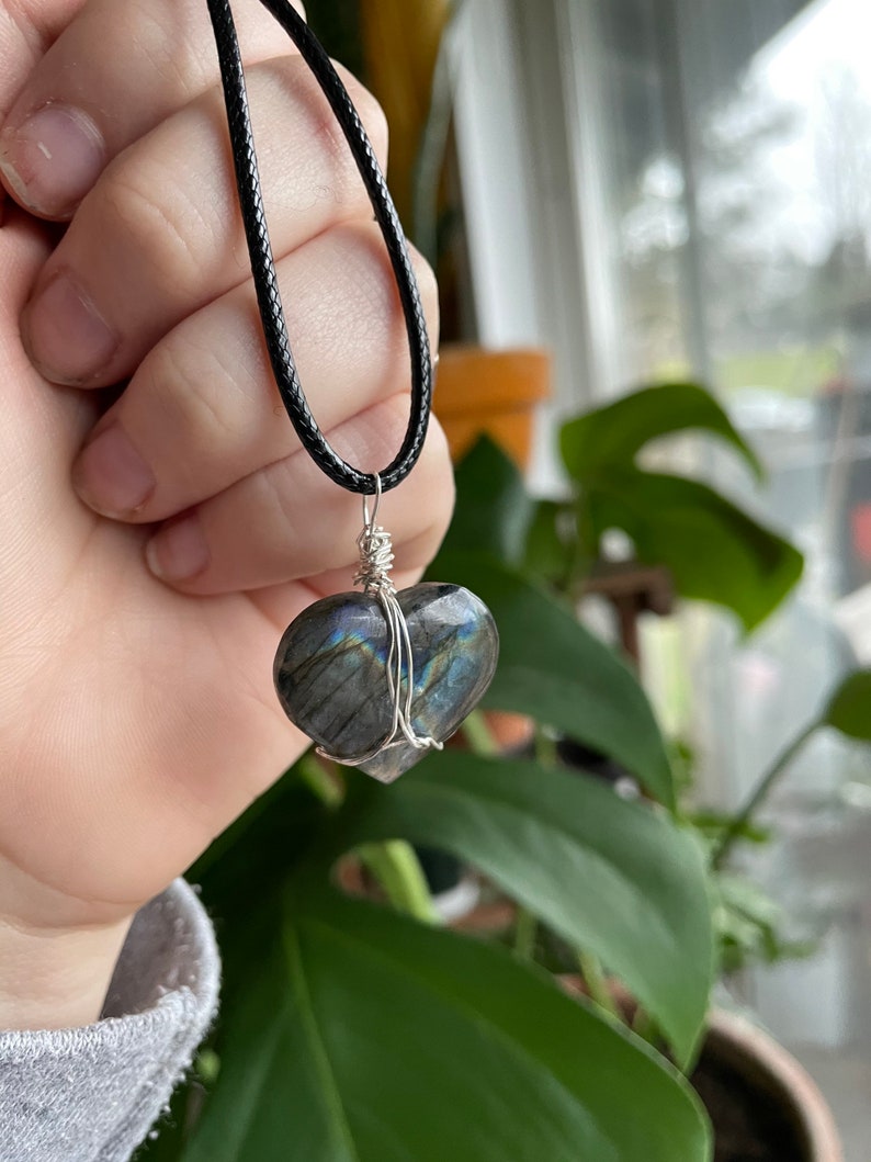 Hand wrapped labradorite heart necklace