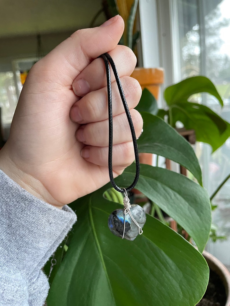 Hand wrapped labradorite heart necklace